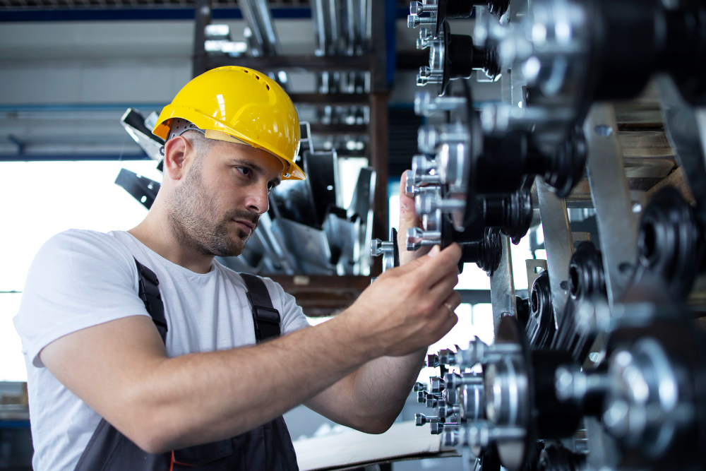 Tecnico regola le valvole di un collettore in centrale termica